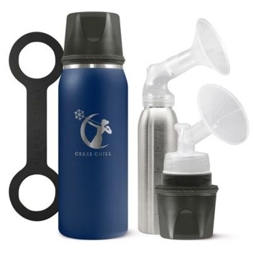 CERES CHILL OG Breastmilk Chiller, Reusable Storage Container, Up to 34 oz. - Up to 20 Hours, Connects w/ Most Pumps (Navy Blue), 1 Count
