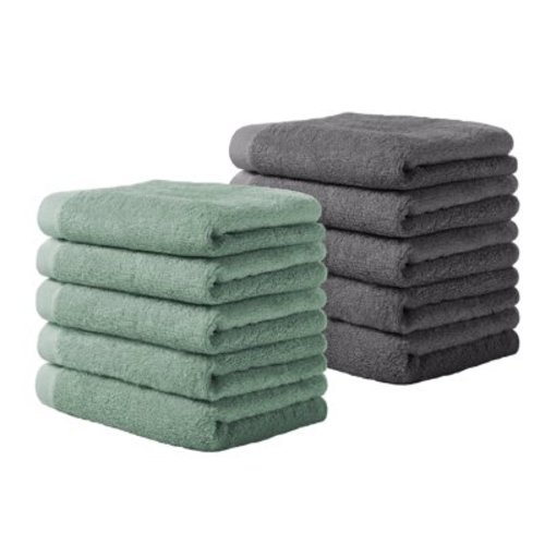 Yoofoss Washcloths Towel Set 10 Pack, Baby Wash Cloth for Bathroom-Hotel-Spa-Kitchen Face Cloths, Green & Dark Grey