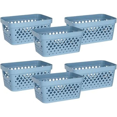 Glad Plastic Baskets for Organizing, Set of 6 | Pantry Storage for Under Counter, Linen Closet, and Bathroom | Nesting Shelf Bins with Handles, 1 Gallon, Marina Blue