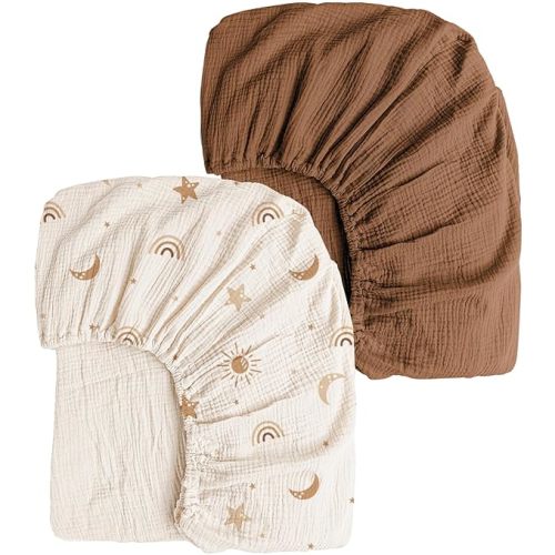 Crib Sheets for Girl Boy, 2 PCS Soft and Breathable Cotton Baby Sheets for Standard Crib Mattress, 52"x 28" (Sunbeam Yellow, Coffice)