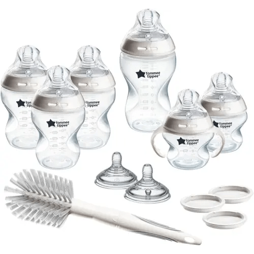 Tommee Tippee Natural Start Grow with Baby Bottle Set, 5oz, 9oz & 11oz Baby Bottles, Slow, Medium & Thicker Flow Breast-Like Nipples with Anti-Colic Valves, Removable Bottle Handles, Self-Sterilizing