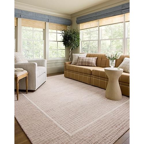 Loloi Chris Loves Julia Briggs Collection, Blush & Ivory, 7'-9" x 9'-9" Area Rug – Minimal Gritted Design Area Rugs for Living Room Bedroom Entryway & Hallway No Shed High Traffic Home Decor Rug