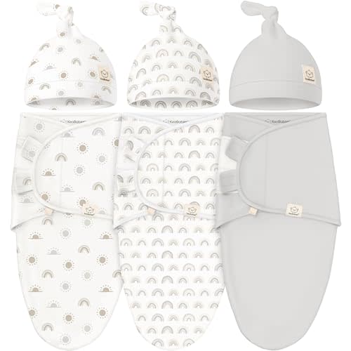 KeaBabies 3-Pack Swaddles for Newborn Baby Girls, Boys with Hats - Organic Soft Baby Sleep Sacks, Breathable Baby Swaddle 3-6 Months Beanies Set, Premie Infant Sleep Sack 0-3 Months (Shifts)