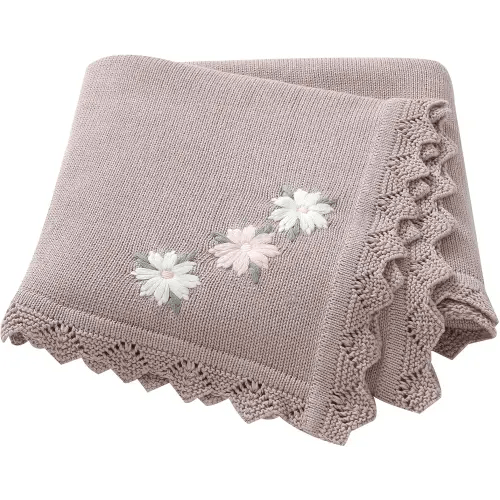 LAWKUL Baby Blanket 100% Traceable Cotton Knit Receiving Blankets Crib Blanket for Newbron Boy Girls 40"x30" White Floral