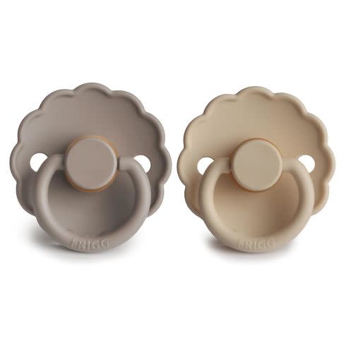 FRIGG Daisy Natural Rubber Baby Pacifier | Made in Denmark | BPA-Free (Croissant/Portobello, 0-6 Months) 2-Pack