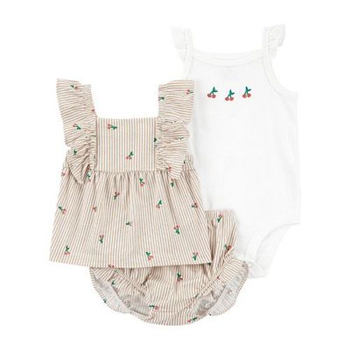 Baby Girl Carter's 3-Piece Striped Cherry Print Top, Bodysuit & Little Shorts Set