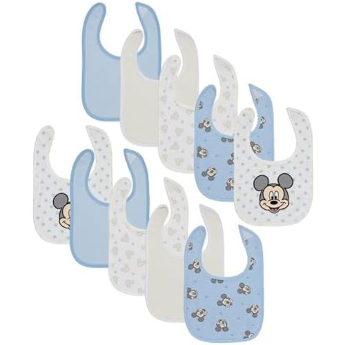 Disney 10-Pack Mickey Mouse Baby Bibs – Ten Soft, Absorbent, and Adjustable Cotton Bibs for Mess Free Meals