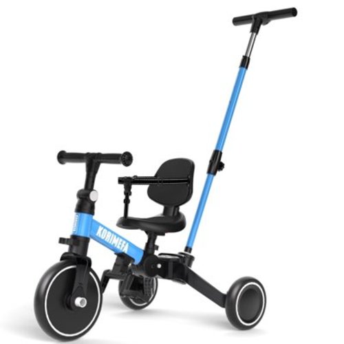 KORIMEFA 6-in-1 Toddler Bike with Push Handle for 1-4 Years Old Kids, Folding Toddler Tricycle Kids Trikes Tricycle, Gift & Toys for Boy Girl, Balance Training, Removable Pedals,Black