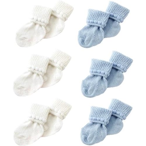 Newborn Baby Boy & Girl Socks Includes 6 Pairs of Cotton Socks
