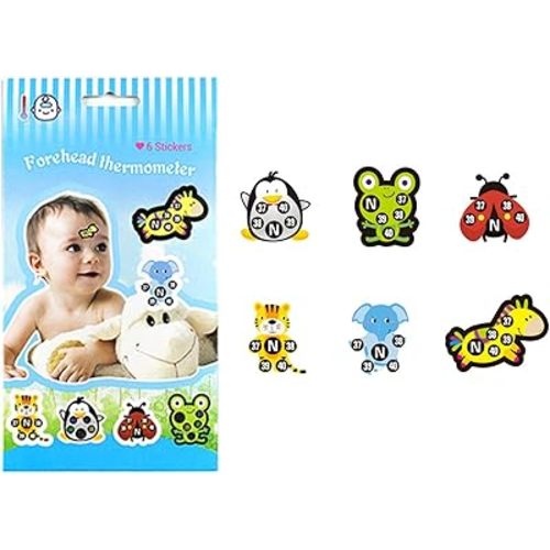 Stick-On Fever Cute Cartoon Forehead Fever Stickers Temperature Fever for Kids Baby Adults Home Supplies Fever Patches Animal Appearance Continuously Fever Temperature Monitoring
