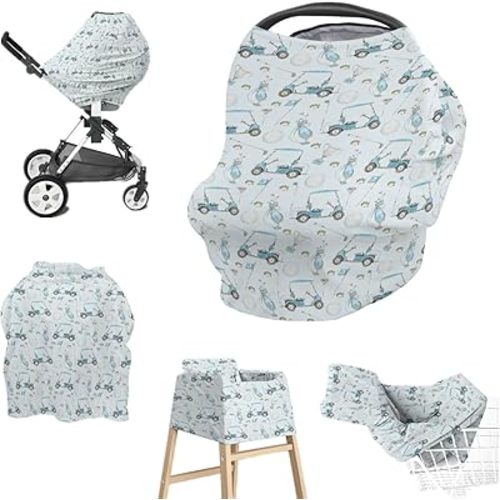 Baby Boy Girl 5-in-1 Car Cover Golf Gear Sport, Watercolor Blue Ball Glove Car Stick Multi-use Privacy Nursing Breastfeeding Cover, Carseat Canopy Newborn Infant Gift