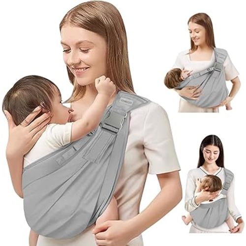 Baby Sling Carrier Newborn to Toddler,Updated Adjustable One Shoulder Labor-Saving Baby Carrier Sling, Baby Half Wrapped Sling Hip Seat Carrier for Toddler Sling,Carrying 7-45 lbs(All-Season-Gray)
