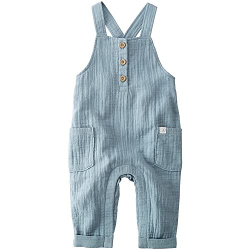 little planet by carter's Baby Organic Cotton Gauze Overall Jumpsuit, Blue Creek Solid, 12M