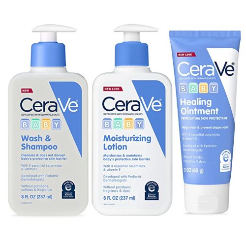 CeraVe Baby Bath Set | 8oz Baby Wash & Shampoo + 8oz Baby Moisturizing Lotion + 3oz Baby Healing Ointment | Fragrance, Parabens, Phthalates, & Tear Free Baby Bath Essentials | Gentle Baby Skin Care