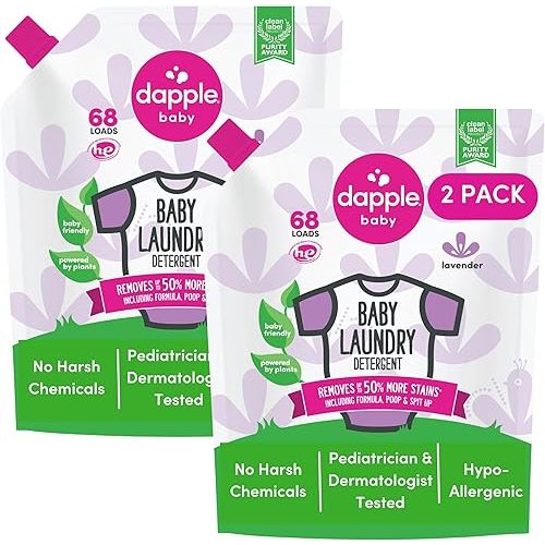 Baby Laundry Detergent by Dapple Baby, Concentrated & Hypoallergenic, Powered by Plants, Stain Removing Natural Ingredients, Sweet Lavender, 34 Fl Oz (Pack of 2)