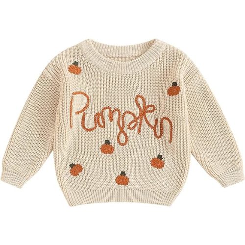 Baby Halloween Sweater Pumpkin Print Long Sleeve Crewneck Embroidery Knit Sweatshirt Toddler Fall Winter Pullover
