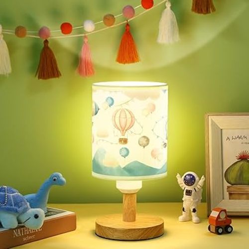 VIHOSE Hot Air Balloon Table Lamp for Bedroom Kids Bedside Lamp with Linen Wooden Nightstand Lamp Cartoon Nursery Lamp Lampshade for Girls Boys Living Room