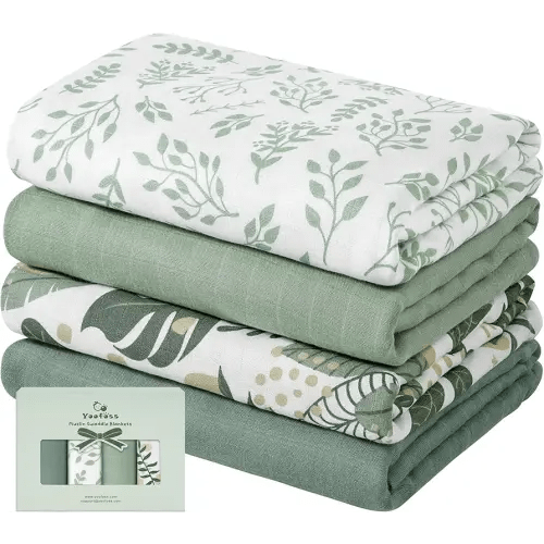 Yoofoss Muslin Swaddle Blankets, 4-Pack Receiving Blankets for Boys and Girls, 47 x 47 Inches Muslin Baby Blankets Neutral Wrap Soft Breathable, Baby Essentials