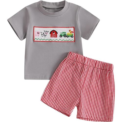 Madjtlqy Toddler Baby Boy Summer Clothes Short Sleeve T Shirt Top Casual Shorts Set Cute Infant Boys Shorts Set