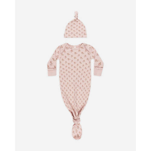 Knotted Baby Gown + Hat Set || Roses