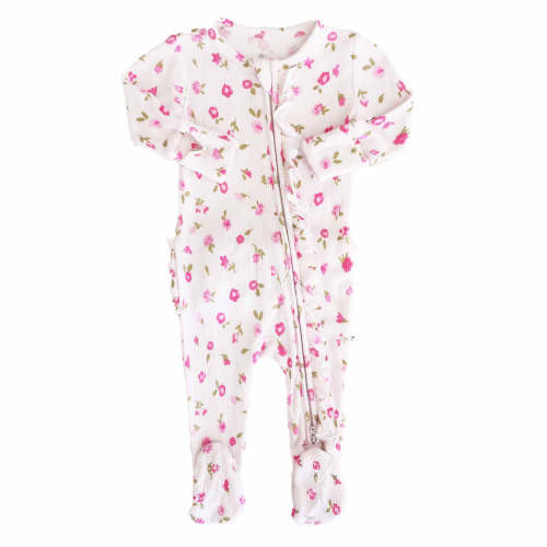 Penny's Posies Waffle Bamboo Zipper Ruffle Footie