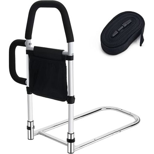 Bed Rails for Elderly Adults, Bed Assist Rails for Seniors with 2 Grab Bars & Storage Pocket & Fall Prevention Guard, Fits King, Queen, Full, Twin Bed, Support Up to 300lbs