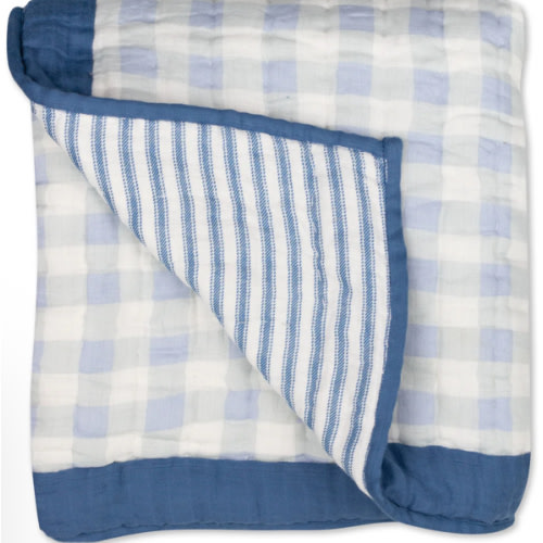Organic Cotton Hand-Quilted Blanket, Blue Ticking Stripe | Honest Baby Clothing
