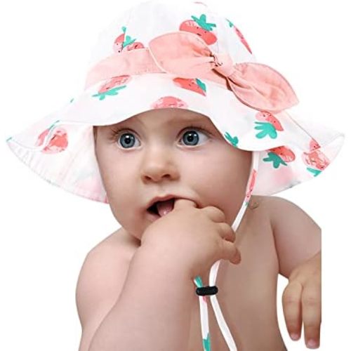Baby Girl Sun Hat with UPF 50+ Outdoor Adjustable Beach Hat with Wide Brim Bucket Hats