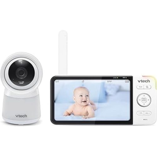 VTech RM5754HD RM5754HD Smart Wi-Fi 1080p Video Baby Monitor System with 5-in. Display, Night-Light, and Remote Access, White