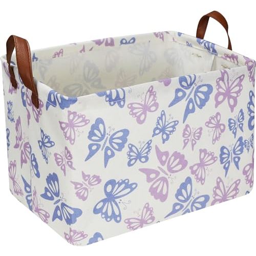 NTAOHAMPER Rectangular Blue Butterfly Basket,Gift Basket for Boys and Girls,Toy Bin,Books Box,Room Decor (Butterfly)