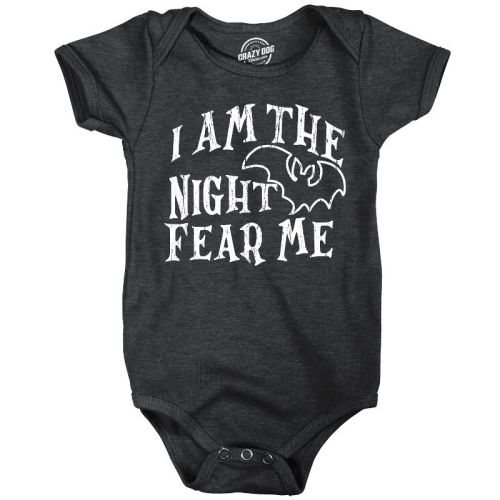 I Am The Night Fear Me Baby Bodysuit Funny Halloween Scary Bat Jumper For Infants - Crazy Dog Baby Bodysuit Black 24 Months