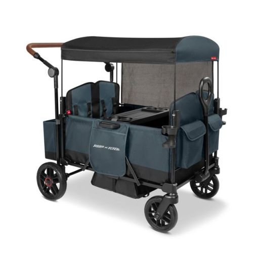 Radio Flyer Pathfinder+ Quad 4 Seat Stroller Wagon - Steel Gray: All-Terrain Tires, Adjustable Harness, EVA Wheels, Foot Operated Brake