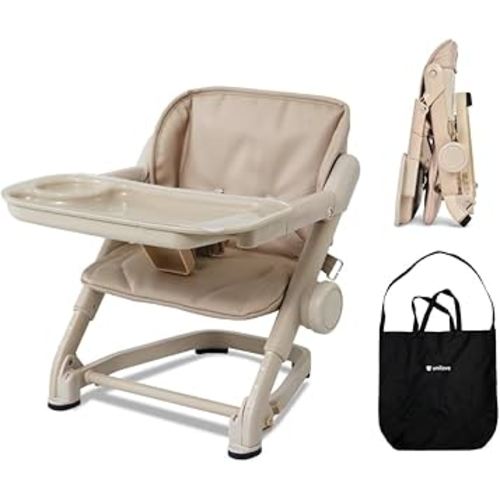 Feed Me 3-in-1 Travel High Chair Booster Seat for Infants and Toddlers - Transitional, Compact & Fits Any Chair, Swivel Tray, Milk Tea