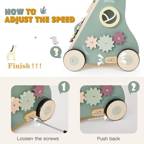 Wooden Baby Walker, Baby Push Walker, Adjustable Speed Baby Walker with Wheel for Boys and Girls, Montessori Walker Toy, Toddler Activity Center