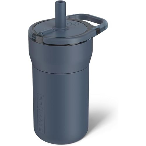 BrüMate Leap 12oz 100% Leakproof Kids Tumbler with Handle and Silicone Soft Straw | Drop Resistant Silicone Sleeve | For Kids 4+ | Insulated Stainless Steel | Cup Holder Friendly | (Nightfall Blue)