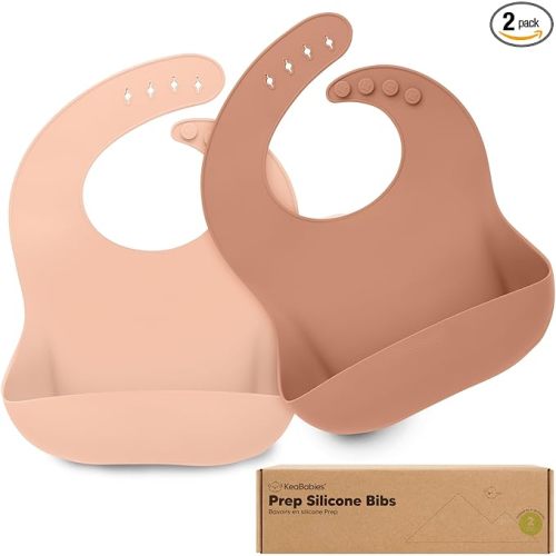 KeaBabies 2-Pack Silicone Bibs for Babies, Toddlers Girl, Boy – Sturdy Food-Grade Baby Bibs for Eating, Large Food Catcher, Clean & Put On Easily, Waterproof Toddler Feeding Essentials (Dusk)