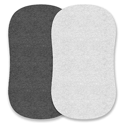 Bassinet Fitted Sheets Compatible with Halo, Fisher Price, Delta, Graco – Fits Perfectly on 15 x 33 Inch Oval, Rectangular Mattress Pad – Snuggly Soft Jersey Cotton – Heather Grey – 2 Pack