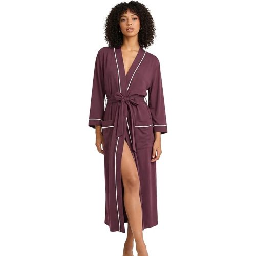Womens Cotton Robe, Soft Kimono Spa Knit Long Bathrobe Lightweight Loungewear