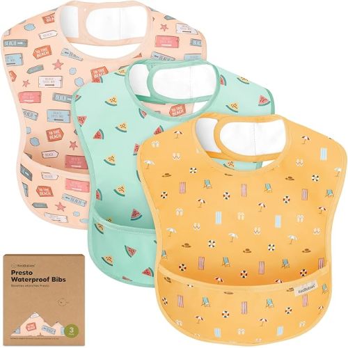 KeaBabies 3-Pack Waterproof Baby Bibs for Eating - Lightweight Toddler Feeding Bibs with Large Food Catcher, Mess Proof, Food-Grade Baby Eating Essentials, Easy to Put On & Clean (Ocean)