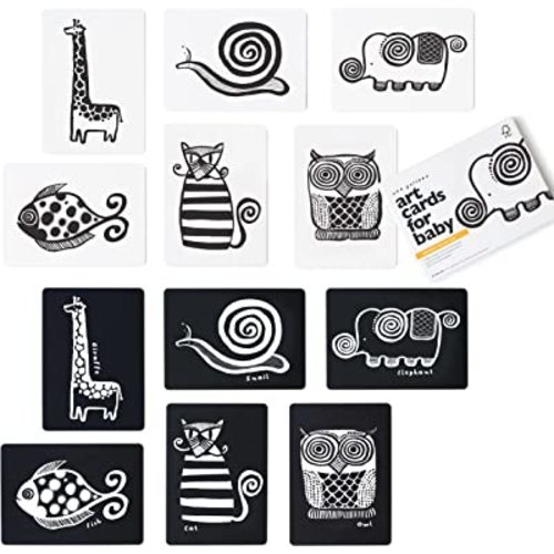 Wee Gallery Black and White Animal Art Cards for Babies, Durable High Contrast Vision Cards, Brain Development Educational Learning Tool for Newborn, Infant, Baby, Toddler - Original Animals