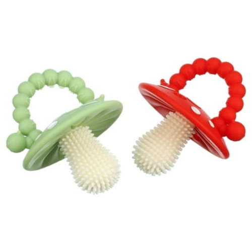 RaZbaby Chompy Teether Toy (2-Pack), BPA-Free Silicone, Soothes Sore Gums - For Baby 3m+ Red/Green