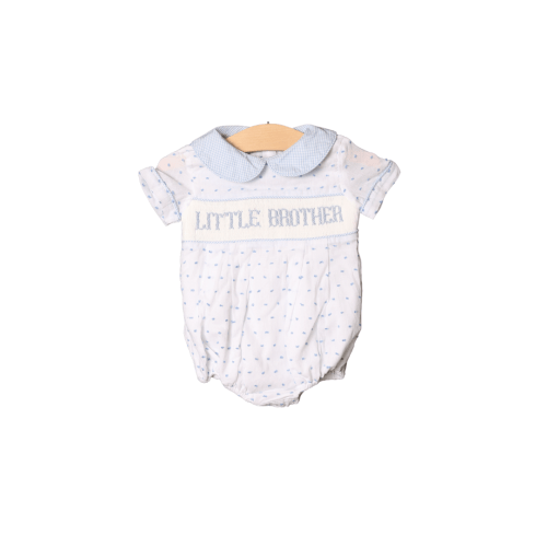 Smocked Little Brother Blue Swiss Dot Bubble