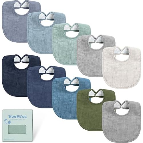 Yoofoss 10 Pack Muslin Baby Bibs for Drooling and Teething, Cotton Bandana Drool Bibs for Baby Girl Boy Unisex 0-36 Months