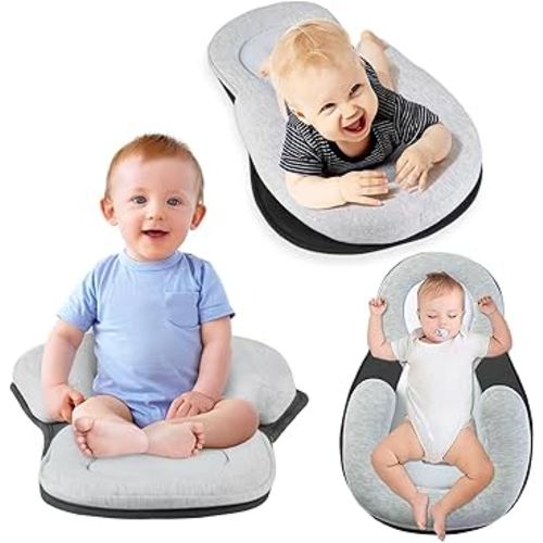 Tummy Time Mat & Seated Support Pillow,Tummy Time Pillow Support,with Detachable Support Pillow, Grey