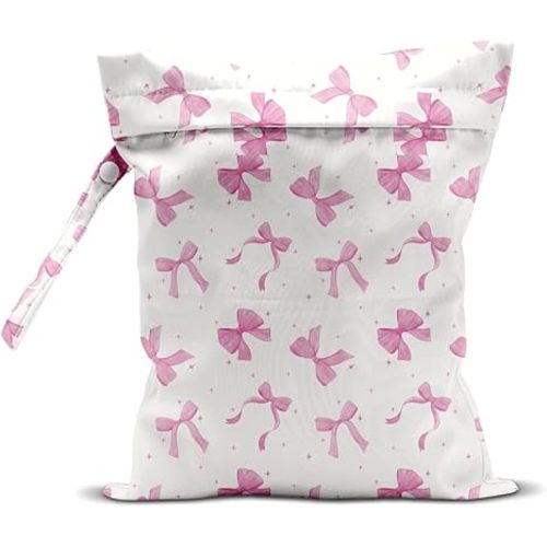 Wet Bag for Swimsuit Pool Travel Baby Cloth Diapers Dirty Yoga Gym Clothes Beach Bags Summer Gifts for Women Men Beach Vacation Essentials Pink Bow Waterproof Wet Dry Bag Travel Laundry Bags