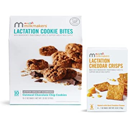 Munchkin® Milkmakers® 10pk Lactation Cookie Bites, Oatmeal Chocolate Chip and 6pk Lactation Crisps, Cheddar