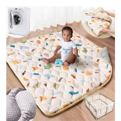 Baby Play Mat, 50x50 Playpen Mat with Super Soft Touch, Activity Playmat with Upgraded Anti-Slip Bottom, Machine Washable Crawling Mat for Floor & Picnic(Boho Color Blocks)
