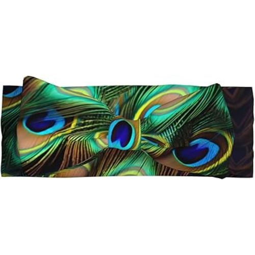 Peacock Feathers Prints Baby Bow Headband - Delicate Hair Accessories for Newborns, Infants, Toddlers - Skin-friendly Hairband