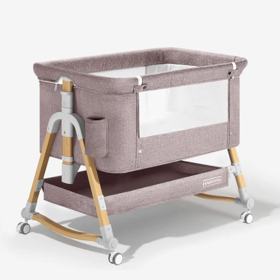 HARPPA Cuddly 3-in-1 Baby Bassinet Bedside Sleeper for Reflux | Attaches to Bed, Adjustable 5 Heights, Non-Toxic & CPSC Certified | Sturdy Aluminum Frame, Portable Wheels, Tool-Free Setup, Gentle Rocking | Perfect for Newborns, Infants, Small Spaces & Saf