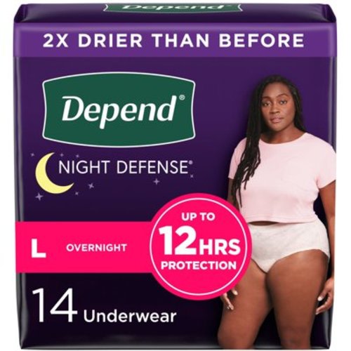 Depend Night Defense Incontinence Underwear for Women, Adult Diapers, L, 14 Count